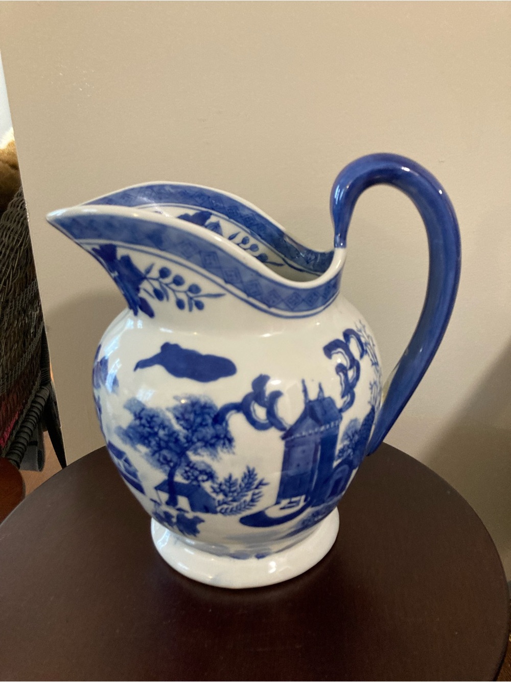 Blue and White Ceramic Pitcher - Decorative Home Art